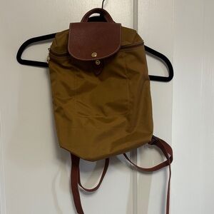 Longchamp Camel Backpack with Brown Leather Trim